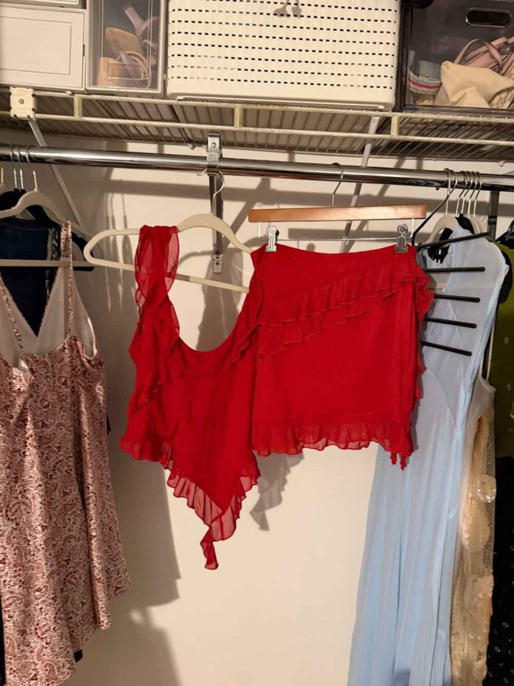 Tiger Mist Stormi Red Two Piece Ruffle Top and Skirt Set L